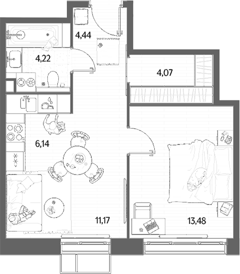 2-комн., 43.52 м², 10/10 этаж, ЖК «МЫС»