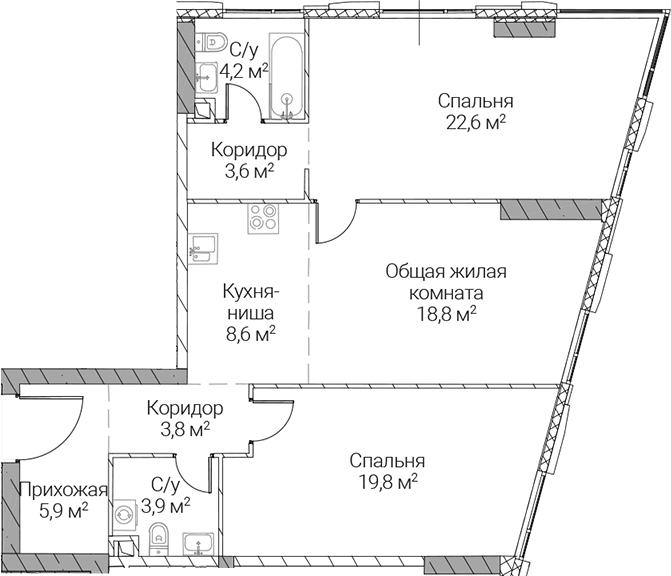 3-комн., 91.2 м², 7/51 этаж, ЖК «СЕЗАР СИЛИКА»