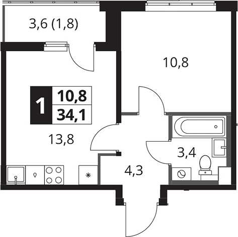 1-комн., 32.3 м², 12/24 этаж, ЖК «1-й Южный»