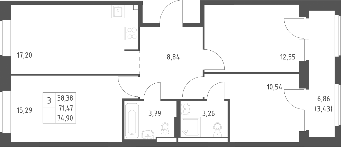 4+ комнаты, 71.47 м², 10/12 этаж, ЖК «Большое Юрлово»