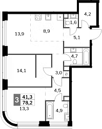 3-комн., 78.2 м², 35/47 этаж, ЖК «Амбер Сити»