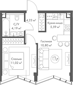 2-комн., 35.83 м², 23/24 этаж, ЖК «МИРА»