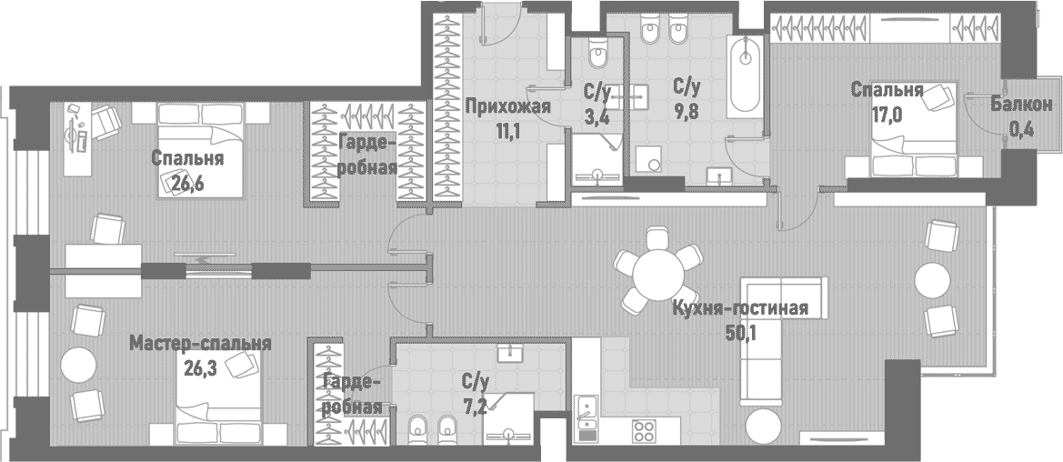 4+ комнаты, 152.3 м², 3/15 этаж, ЖК «Ренессанс»