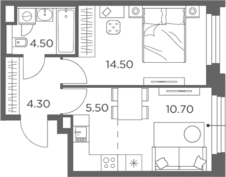 2-комн., 39.5 м², 20/20 этаж, ЖК «Белый Град»