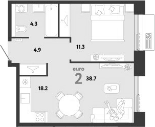 2-комн., 38.7 м², 9/12 этаж, ЖК «Страна.Заречная»