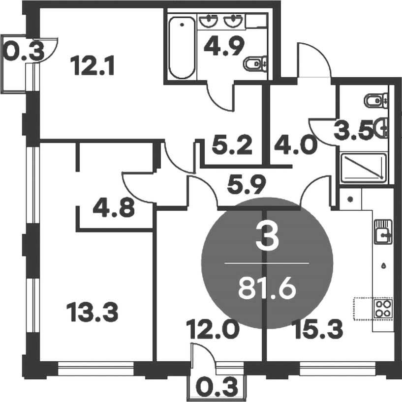 3-комн., 81 м², 4/6 этаж, ЖК «Равновесие»