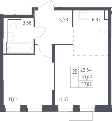 2-комн., 37.87 м², 23/24 этаж, ЖК «Квартал Строгино»