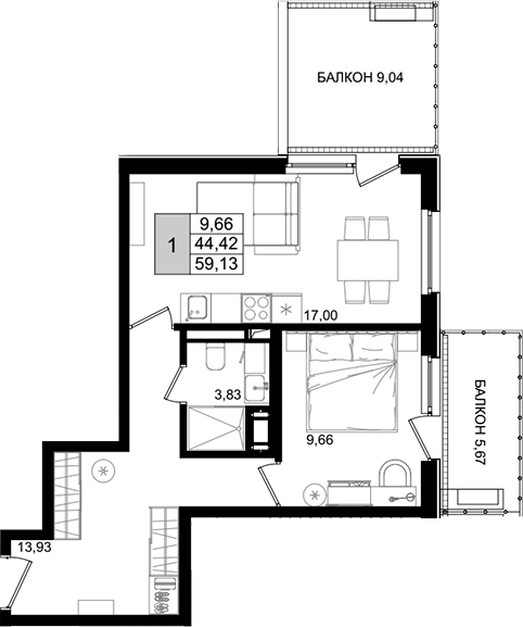 2-комн. квартира, 43.08 м² в ЖК IT гостиничный комплекс Корсаков — фото 2