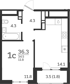 1-комн. квартира, 34.5 м² в ЖК Все Свои VIP — фото 3