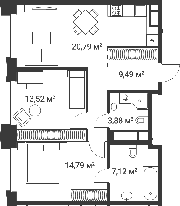 3-комн., 69.59 м², 20/28 этаж, ЖК «Первый Нагатинский»