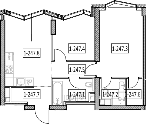 3-комн., 57.5 м², 21/57 этаж, ЖК «Айс Тауэрс»