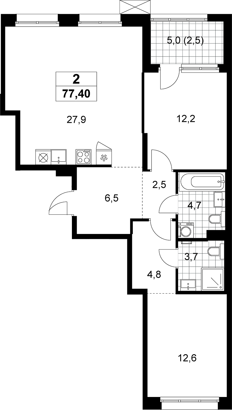 3-комн., 74.9 м², 7/8 этаж, ЖК «Дзен-кварталы»