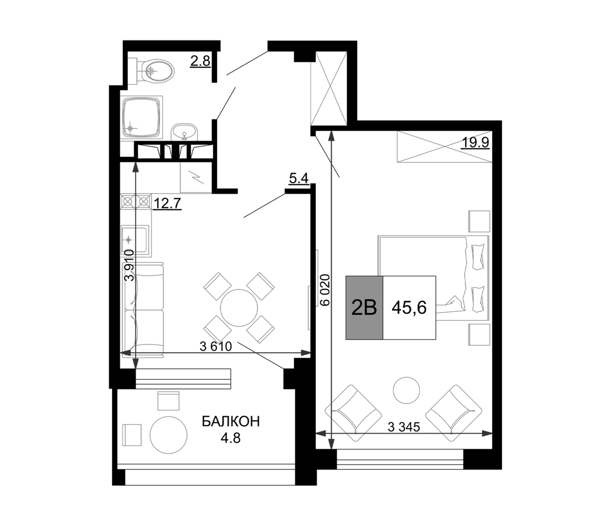 2-комн. квартира, 40.8 м² в ЖК Гостиничный комплекс Мореград — фото 2