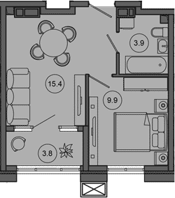 2-комн. квартира, 29.2 м² в ЖК Гостиничный комплекс GREENMONT — фото 2