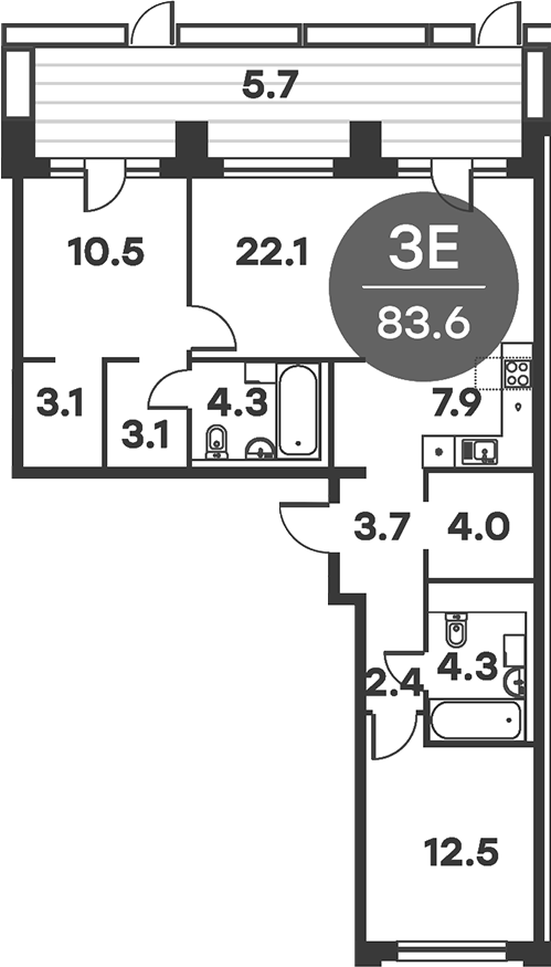 3-комн., 82.35 м², 1/6 этаж, ЖК «Равновесие»