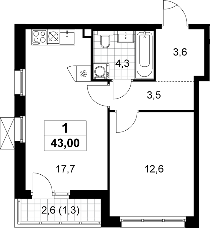 2-комн., 41.7 м², 3/13 этаж, ЖК «Прокшино»