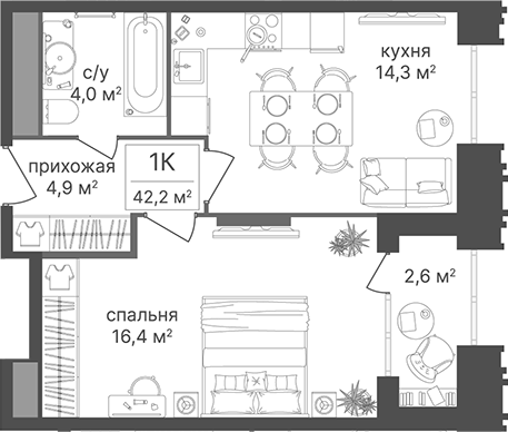 1-комн., 39.6 м², 5/30 этаж, ЖК «Гостиничный комплекс Варшавские ворота»