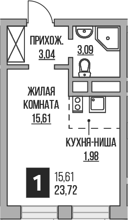 Студия, 23.72 м², 2/16 этаж, ЖК «Гранель Пехра»