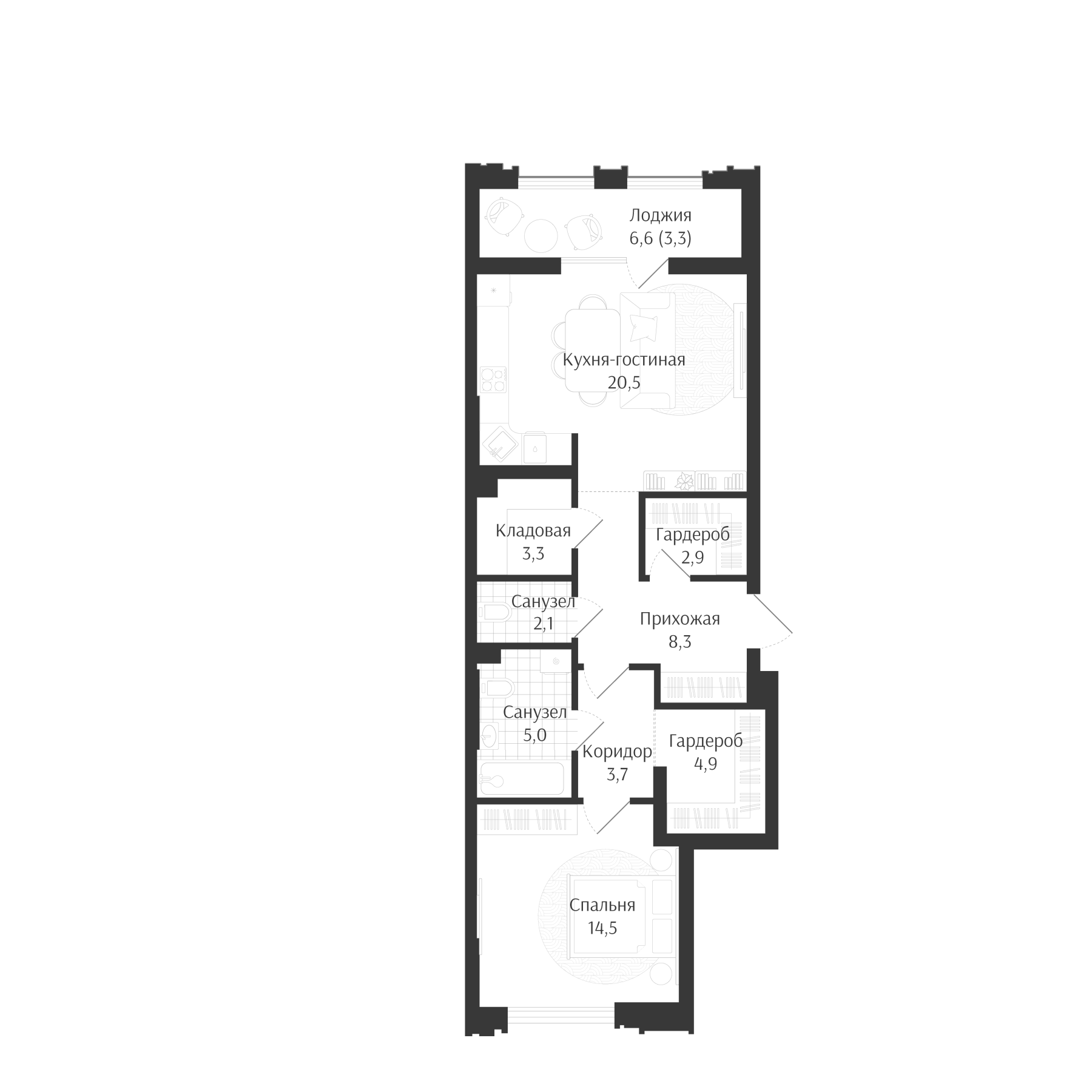 2-комн. квартира, 65.2 м² в ЖК Брют Резиденс — фото 2