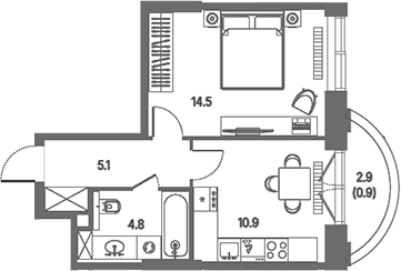 1-комн., 35.3 м², 16/39 этаж, ЖК «КОД Сокольники»