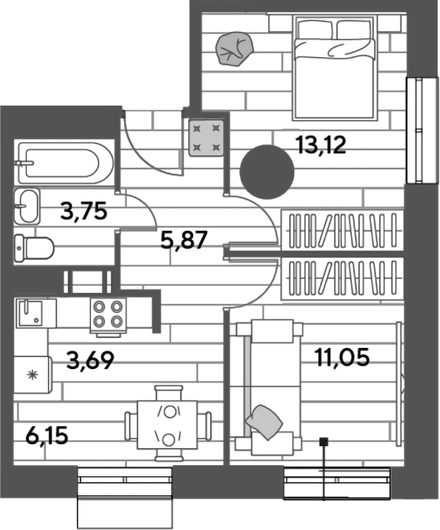 2-комн., 43.63 м², 3/15 этаж, ЖК «Публицист»