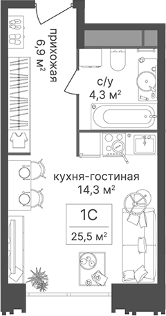 Студия, 25.5 м², 4/30 этаж, ЖК «Гостиничный комплекс Варшавские ворота»