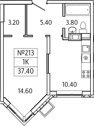 1-комн., 37.4 м², 8/20 этаж, ЖК «Видный Берег 2.0»