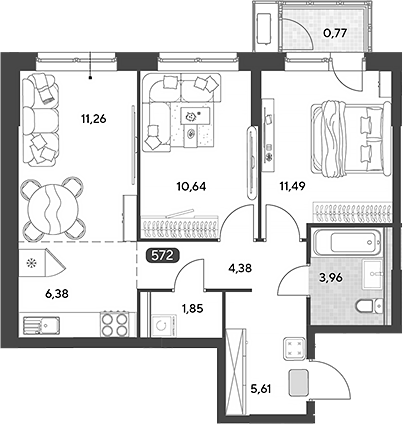 3-комн., 55.57 м², 3/25 этаж, ЖК «Космопарк»