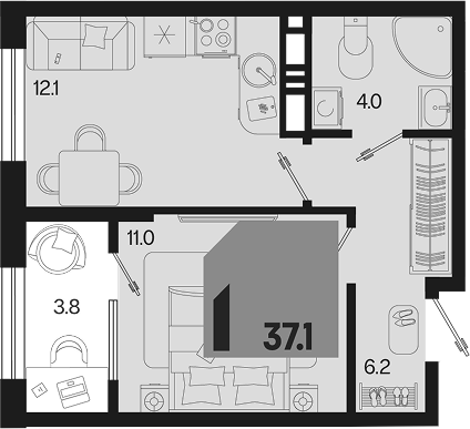 Продается 1-комн. квартира, 33.3 м² — фото 2
