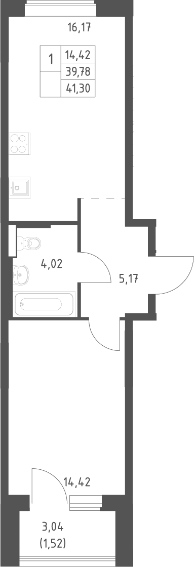 2-комн., 39.78 м², 4/12 этаж, ЖК «Большое Юрлово»