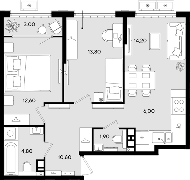 3-комн. квартира, 63.9 м² в ЖК Порто-Ново — фото 2