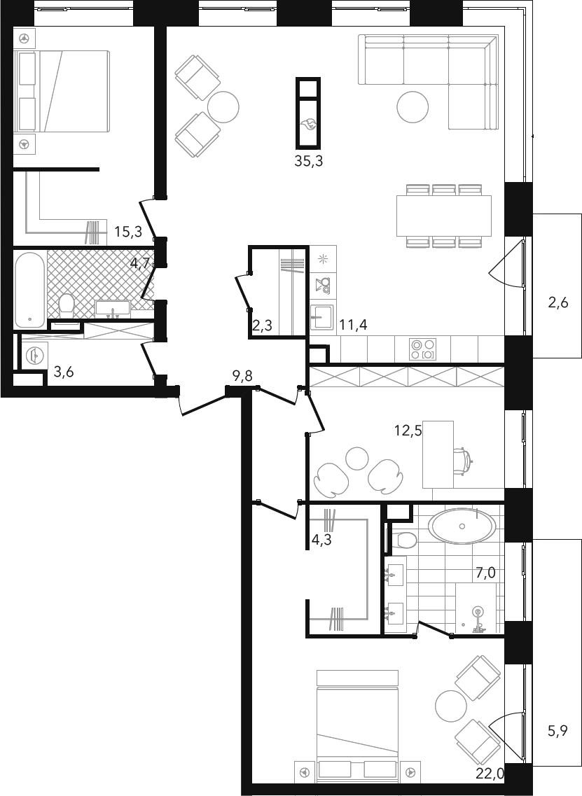 4+ комнаты, 128.34 м², 26/26 этаж, ЖК «Репаблик»