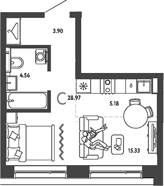 Студия, 28.97 м², 17/19 этаж, ЖК «Страна.Парковая»