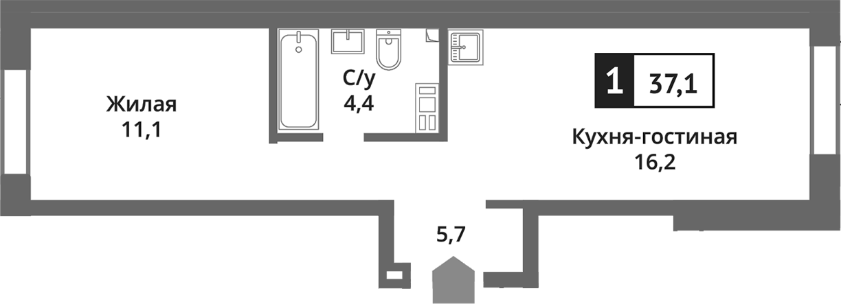 2-комн., 37.1 м², 6/6 этаж, ЖК «Никольский квартал Отрада»
