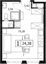 Студия, 24.28 м², 14/17 этаж, ЖК «У реки.Эко Видное 2.0»