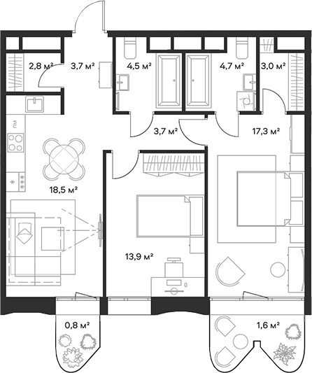 3-комн., 72.1 м², 19/23 этаж, ЖК «Союз»