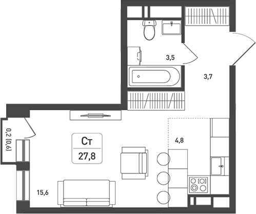 Студия, 28.6 м², 3/8 этаж, ЖК «Новая Щербинка»