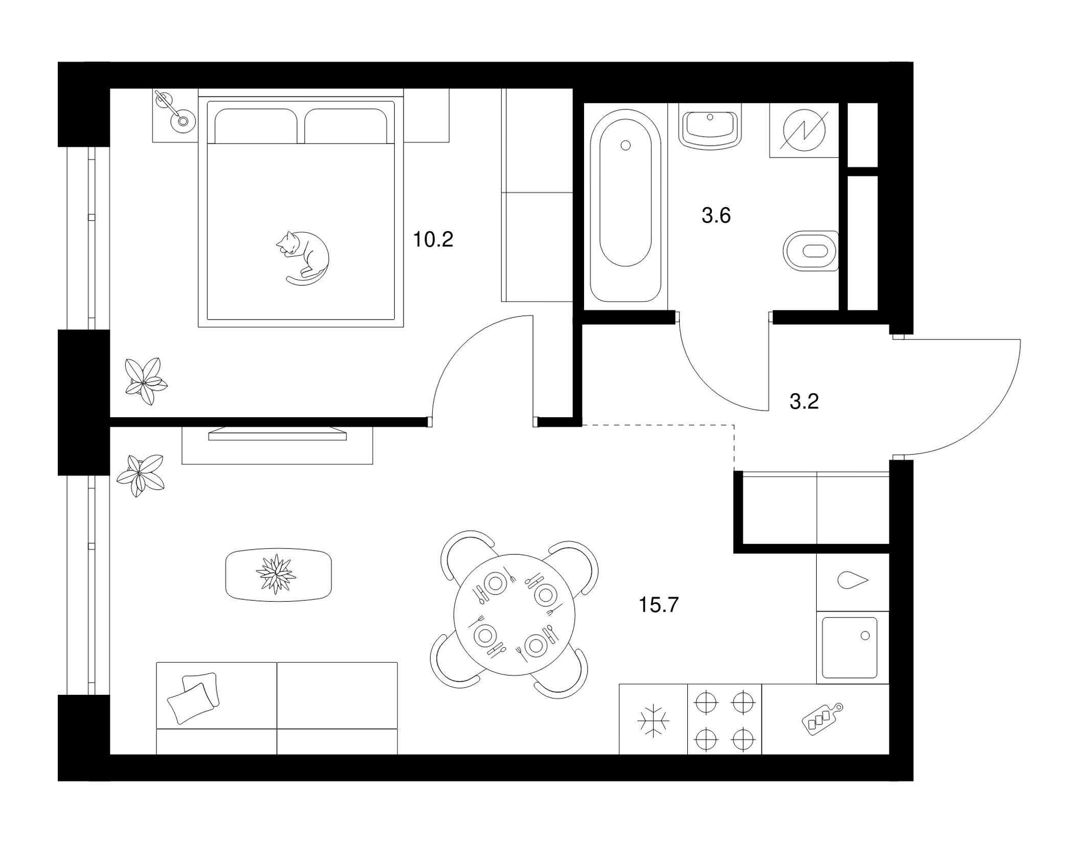 1-комн., 32.7 м², 4/43 этаж, ЖК «2-й Иртышский»