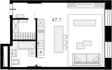 Студия, 47.2 м², 7/13 этаж, ЖК «Резиденции архитекторов»