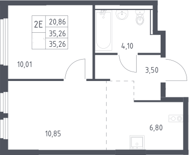 2-комн., 35.26 м², 17/17 этаж, ЖК «Пригород Лесное»