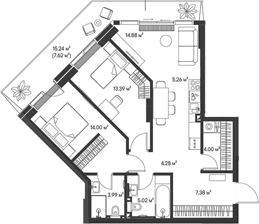 3-комн., 72.2 м², 15/47 этаж, ЖК «Джойс»