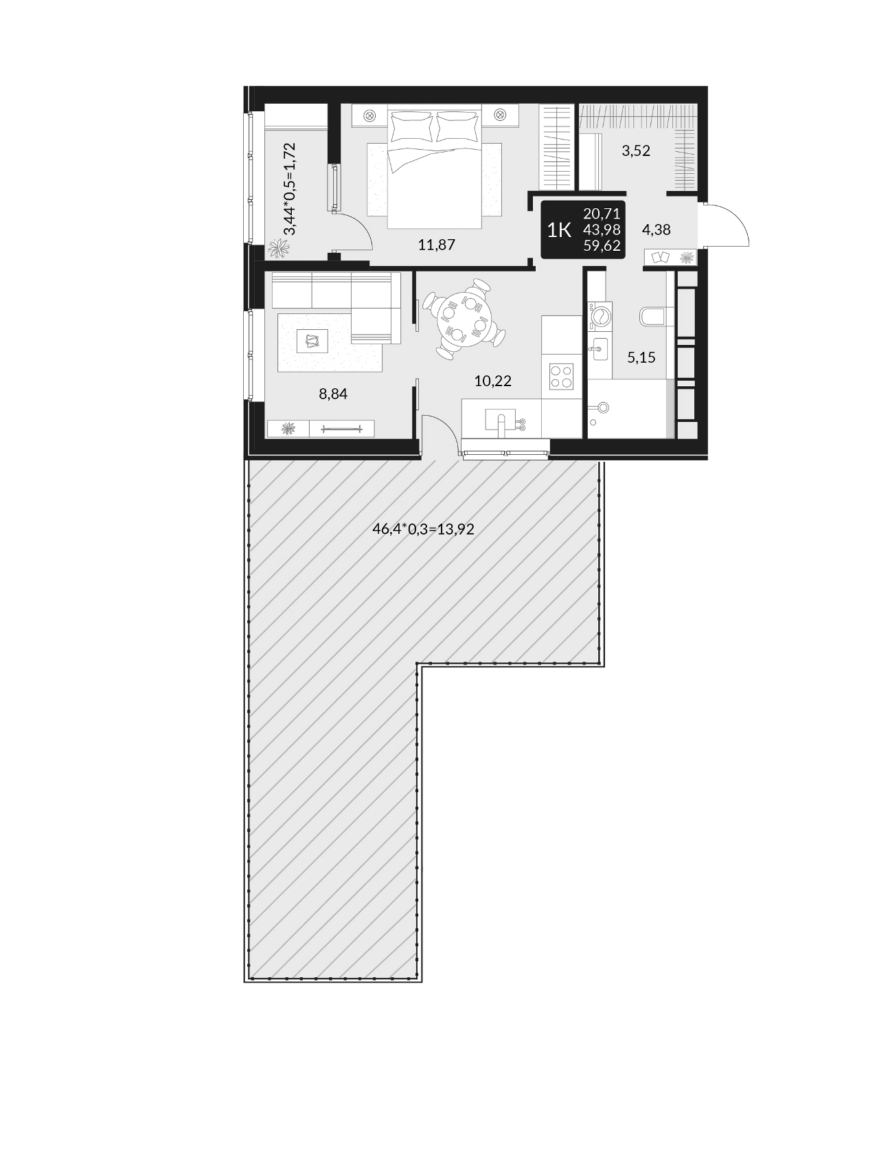 2-комн. квартира, 43.98 м² в ЖК На Высоте — фото 2