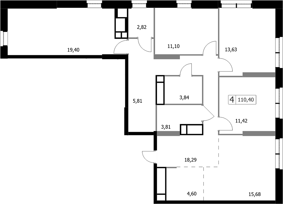 4+ комнаты, 110.4 м², 19/19 этаж, ЖК «Парковый квартал СЕЛФ»