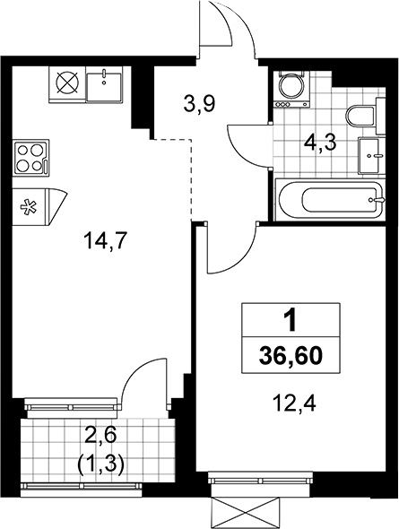 1-комн., 35.3 м², 19/19 этаж, ЖК «Прокшино»