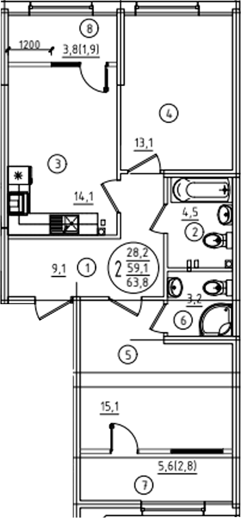 2-комн. квартира, 59.1 м² в ЖК Барса — фото 2