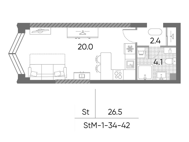 Студия, 26.5 м², 39/43 этаж, ЖК «ЗилАрт»