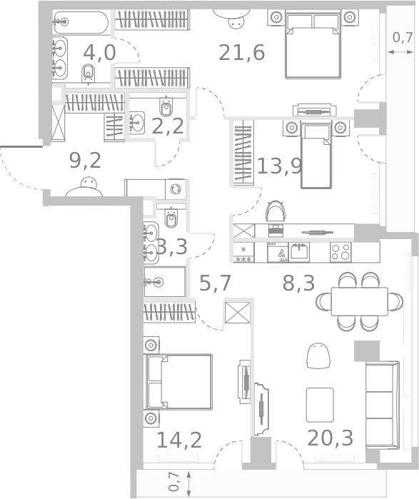 4+ комнаты, 102.7 м², 10/46 этаж, ЖК «Ривер Парк Кутузовский»