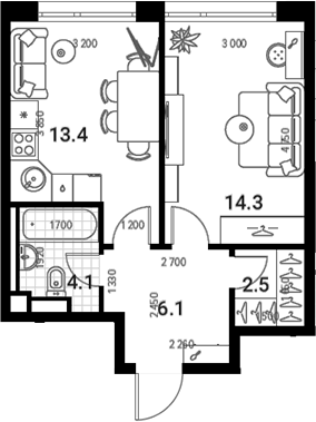 1-комн., 40.3 м², 33/35 этаж, ЖК «Нагатино Ай-Лэнд»
