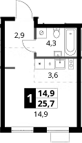 Студия, 25.7 м², 13/16 этаж, ЖК «1-й Ясеневский»