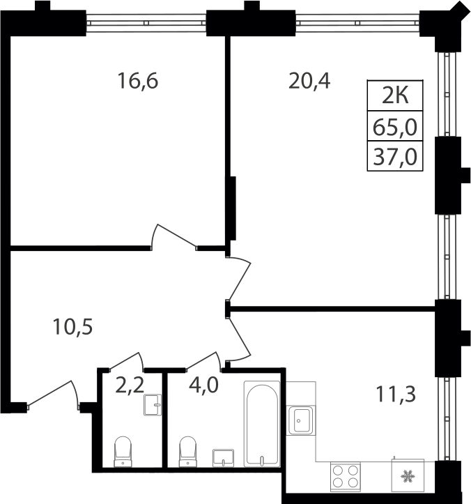 2-комн., 65 м², 26/30 этаж, ЖК «Варшавские ворота»